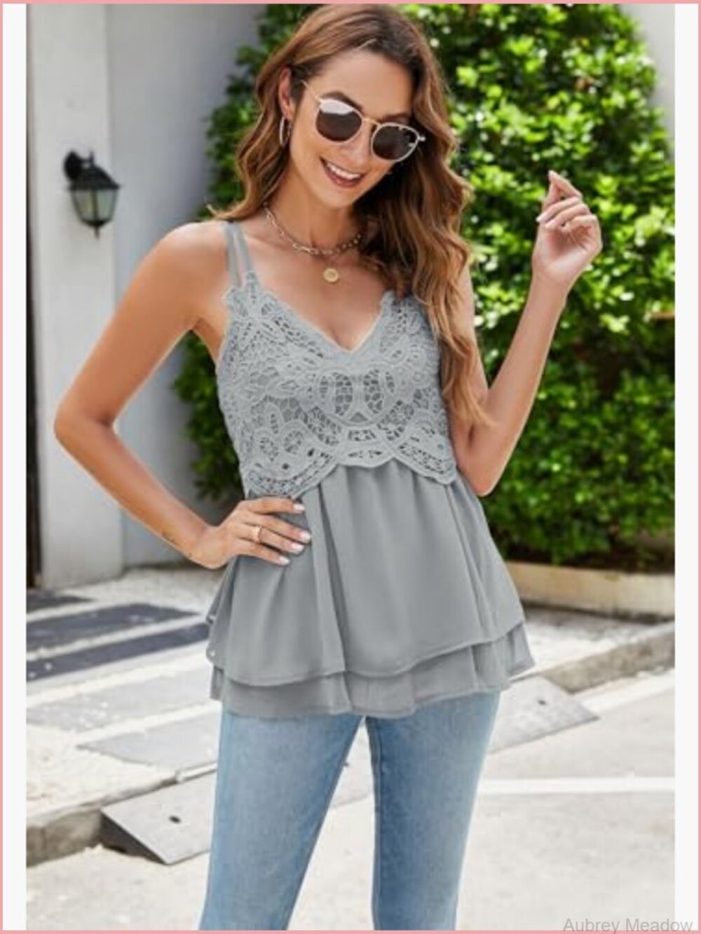 Lace Spaghetti Strap Cami Tank Top Sleeveless Babydoll Shirt - Picture 5 of 7